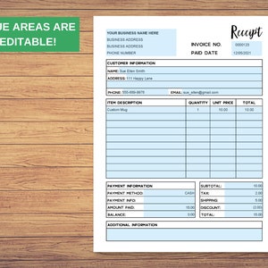 Receipt Template Editable Printable, Order Receipt - Editable PDF - Etsy