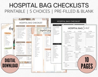 Hospital Bag Checklist, Packlist, Maternity Bag, Printable PDF