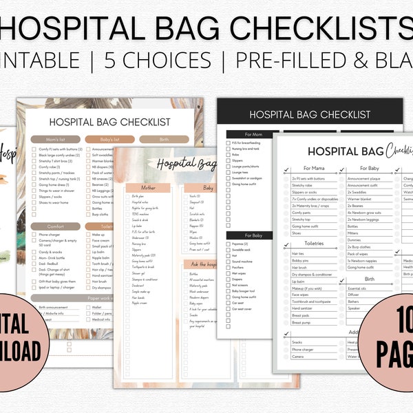 Hospital Bag Checklist, Packlist, Maternity Bag, Printable PDF