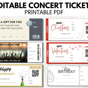 Bearbeitbares Konzertticket, anpassbares Konzertticket, Save the Date Konzertticket, Überraschungsgeschenk - bearbeitbares PDF