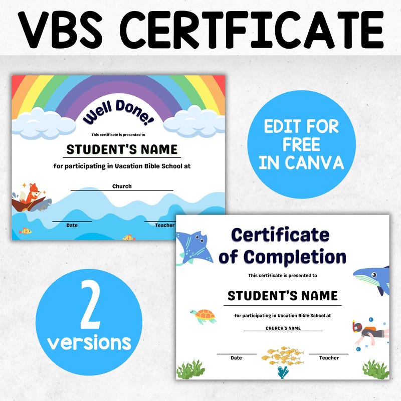 Vacation Bible School Ribbons For Graduation Vacation Bible School Certificate - Etsy
