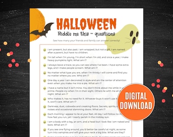 Halloween Riddles for Halloween Party Game Printable Halloween Games for Kids Teens and Adults, Halloween Activities Halloween Trivia, PDF
