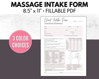 Formulario de admisión de masaje, formulario de consentimiento de masaje, terapeuta de masaje, formulario comercial de esteticista, formulario de historial médico, PDF editable