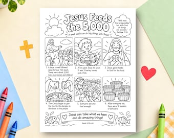 Jesus Feeds the 5000 Coloring Page, Bible Study Activity, Sunday School Activity, Children's Ministry, New Testament, Story of Jesus
