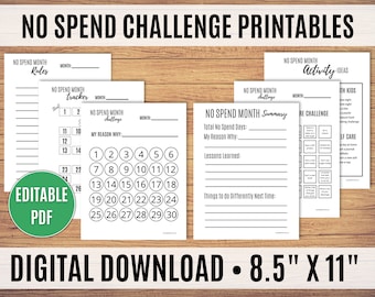 No Spend Challenge Printable Bundle, No Spend Month Challenge, No Spend Activity Calendar, No Spend Goal Tracker