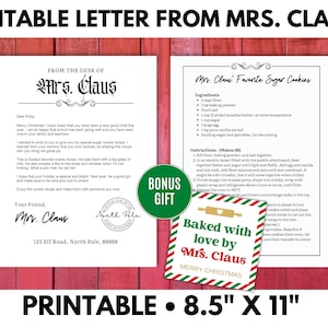 Carta de la señora Claus, carta editable de la señora Claus, tarjeta con receta de la señora Claus, receta de galletas de azúcar, receta de galletas navideñas - PDF editable