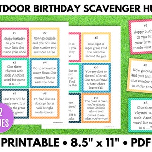 Búsqueda del tesoro de cumpleaños al aire libre, Búsqueda del tesoro para niños, Búsqueda del tesoro, Búsqueda del tesoro con acertijos - PDF imprimible