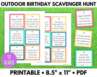 Outdoor Birthday Scavenger Hunt, Scavenger Hunt for Kids, Treasure Hunt, Scavenger Hunt with Riddles - Printable PDF