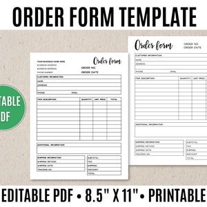 Order Form Template Editable, Order Form Printable - Editable PDF