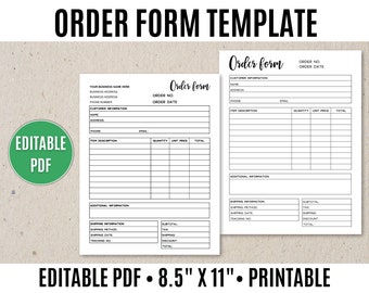 Order Form Template Editable, Order Form Printable - Editable PDF