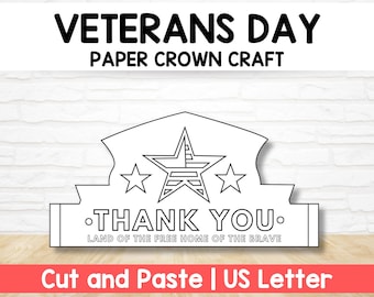 Veterans Day Paper Crown Hat Template, DIY Kids Craft Project For Coloring, Veterans Day Party Favor