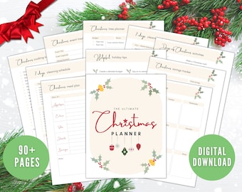 Afdrukbaar kerstplanner, kerstcadeautracker, kerstbudget, kerstplannerkit, kerstmenuplanner