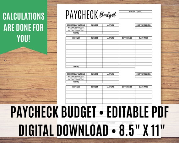 Paycheck to Paycheck Budget Template, Zero-Based Budget Printable, Editable PDF, Bi-Monthly Budget, Weekly Budget, Sizes 8.5" x 11", A4, A5