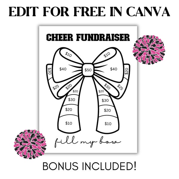 Fill My Bow, Cheerleading Fundraiser, Fundraiser Form, Cheer Team - Editable in Canva