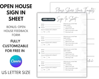 Editable Open House Sign-In Sheet, Real Estate Marketing, Real Estate Agent, Customize in Canva