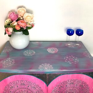 CLEARANCE SALE Upcycled hand painted boho vintage cocktail cabinet / drinks cabinet image 3