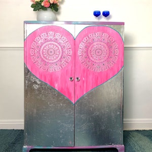 CLEARANCE SALE Upcycled hand painted boho vintage cocktail cabinet / drinks cabinet image 1