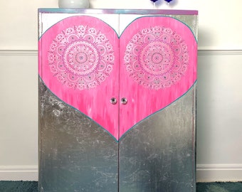 CLEARANCE SALE Upcycled hand painted boho vintage cocktail cabinet / drinks cabinet