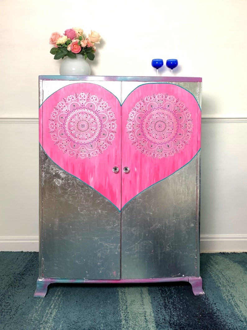 CLEARANCE SALE Upcycled hand painted boho vintage cocktail cabinet / drinks cabinet image 1