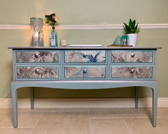 SOLD but similar items available for commission.  Upcycled hand painted and decoupaged vintage Stag desk / dressing table