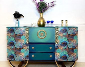 SOLD: Made to Order - Upcycled Decoupaged Vintage Sideboard / Cocktail Cabinet