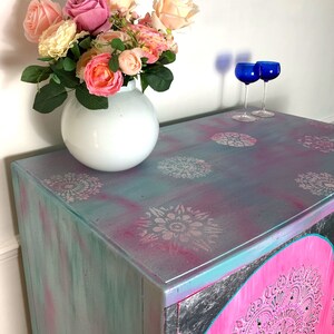 CLEARANCE SALE Upcycled hand painted boho vintage cocktail cabinet / drinks cabinet image 8