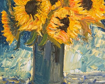 ガラス瓶に入ったひまわりの油絵 - Etsy 日本