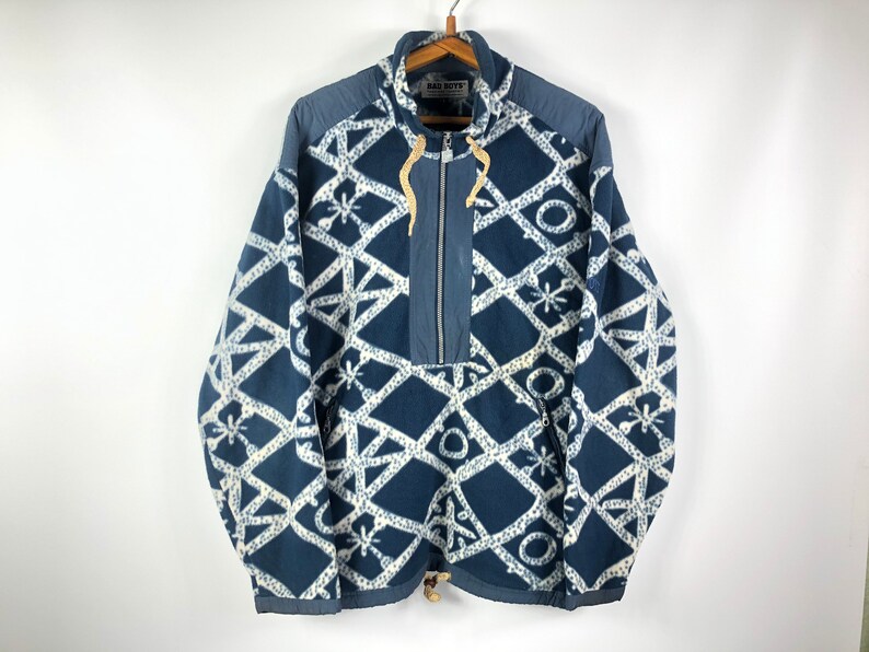 Rare Vintage Fleece Bad Boys Made In Italy Full Zip Hoodie Sweatshirt Size L Multicolor retro hipster wear abstract pattern winter ski style