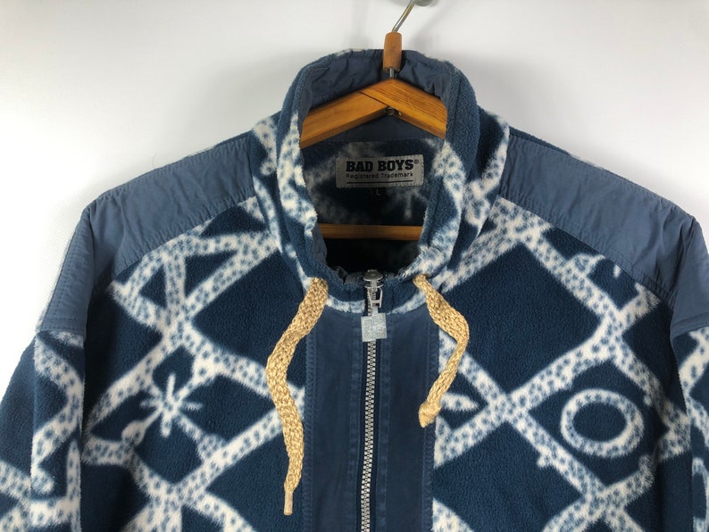 Rare Vintage Fleece Bad Boys Made In Italy Full Zip Hoodie Sweatshirt Size L Multicolor retro hipster wear abstract pattern winter ski style