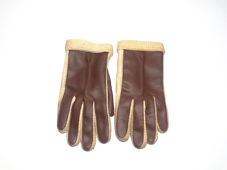 Rare Vintage Keynote Gloves Brown Beige Leather Made In Hong Kong Size L Driving Gloves Large Faux Leather Beige Brown BN Littlewoods