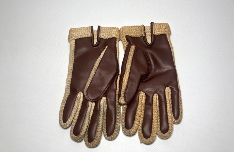 Rare Vintage Keynote Gloves Brown Beige Leather Made In Hong Kong Size L Driving Gloves Large Faux Leather Beige Brown BN Littlewoods