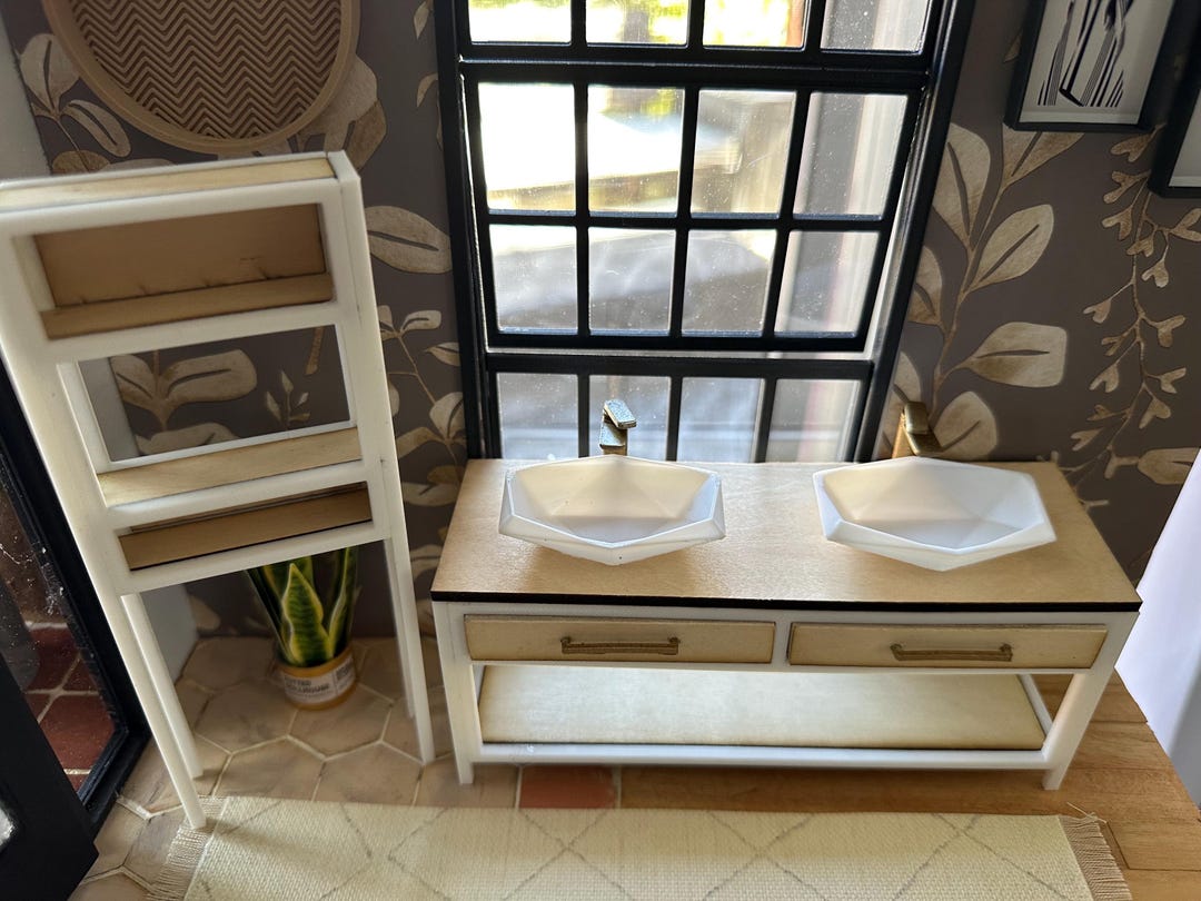1:12 Dollhouse Modern Bathroom Vanity - White/gold/unfinished Wood - Etsy