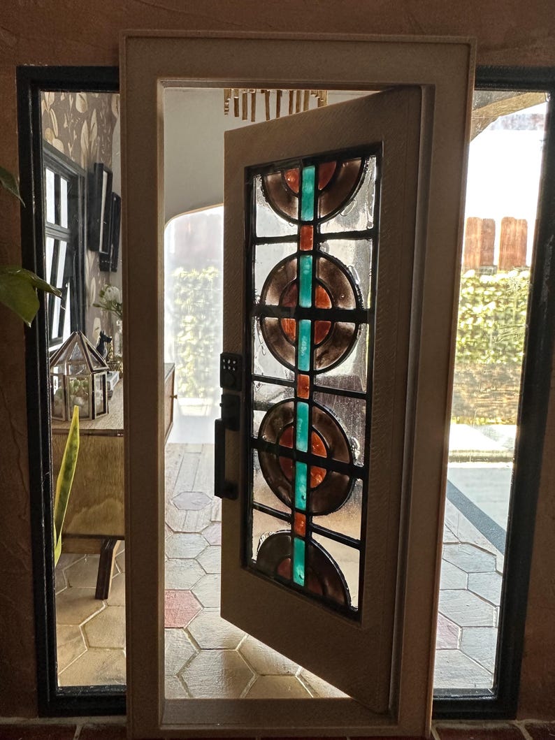112 Dollhouse Modern “stained Glass” Front Door (style 6"wood"/bronze