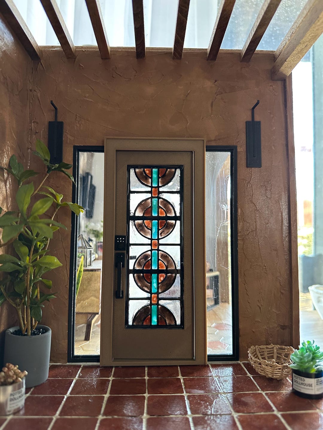 112 Dollhouse Modern “stained Glass” Front Door (style 6"wood"/bronze