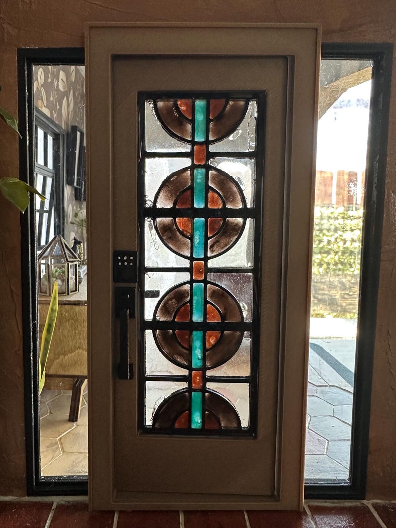 112 Dollhouse Modern “stained Glass” Front Door (style 6"wood"/bronze