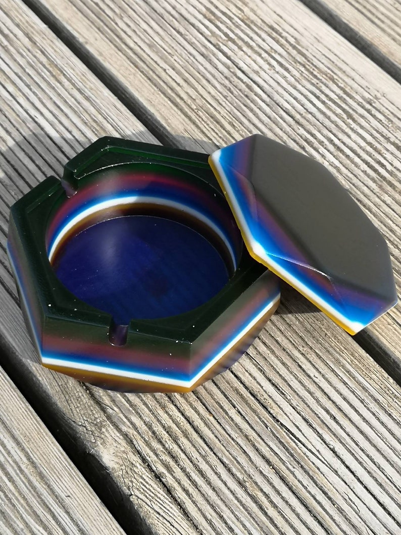 Multicolor ashtray. Epoxy resin ashtray with stripes. Home Etsy