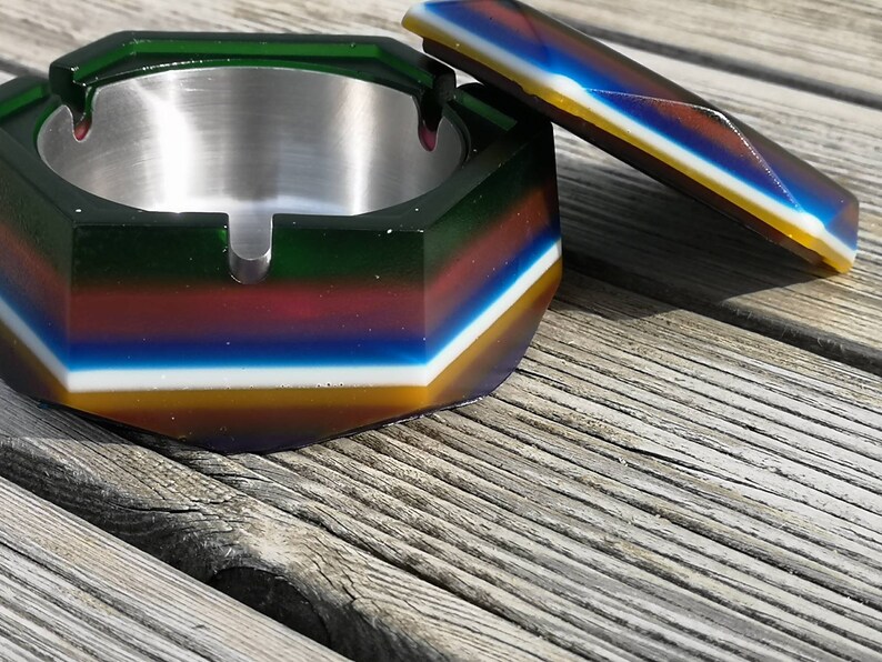Multicolor ashtray. Epoxy resin ashtray with stripes. Home Etsy