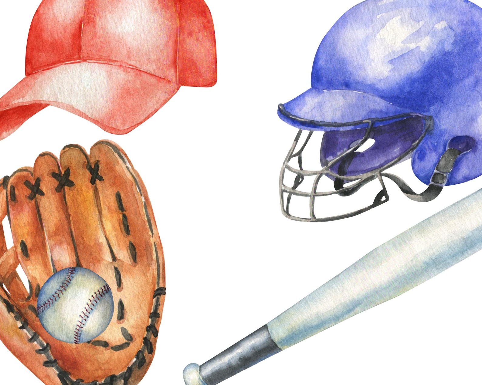Watercolor baseball clipart baseball player clip art sport bat Etsy