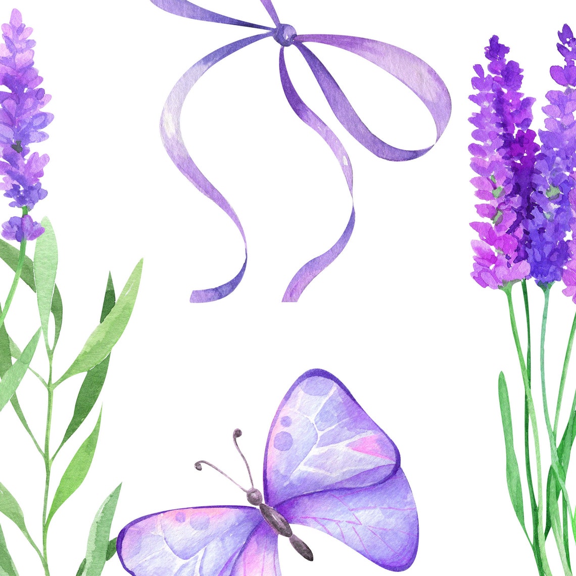 Watercolor Lavender Clipart Butterflies Clip Art Flower Purple Etsy
