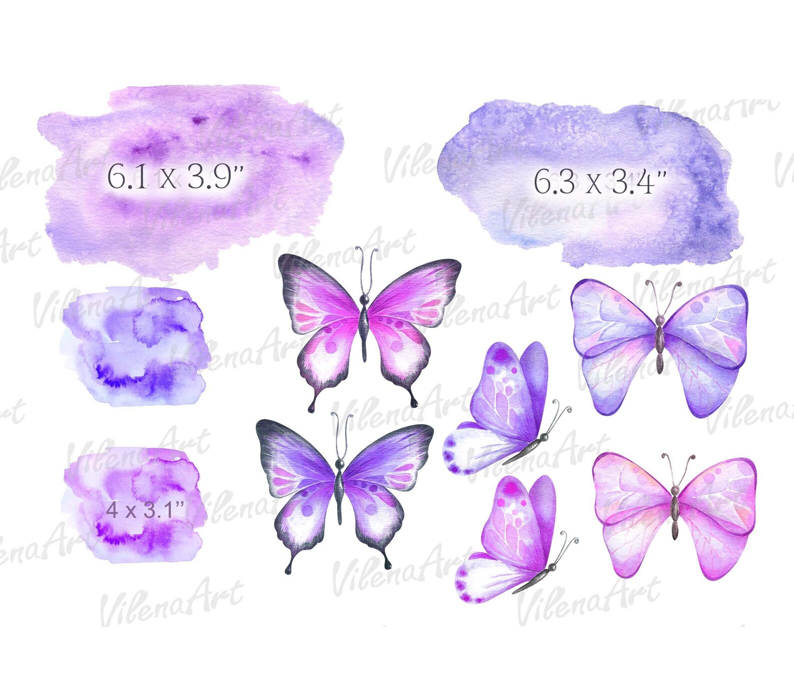 Watercolor Lavender Clipart Butterflies Clip Art Flower Purple Etsy