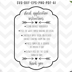 Decal application instructions svg,  Care Card Svg, Decal instructions, Cricut Silhouette files -svg,dxf,png,pdf, ai, eps - digital files