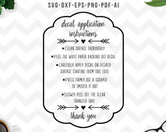 Instruktioner för dekalapplikation svg, Care Card Svg, Dekalinstruktioner, Cricut Silhouette-filer - svg, dxf, png, pdf, ai, eps - digitala filer