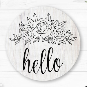 Hello Door welcome sign, Round door hanger svg,  Farmhouse door decor , hello svg, Hello Flower Round svg, Digital download, Summer sign