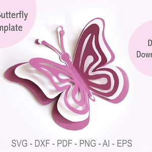 Svg papillon, 3D papillon svg, svg papillon 3 couches, papercraft, papillon imprimable, décoration papillon, artisanat papercut, silhouette cricut