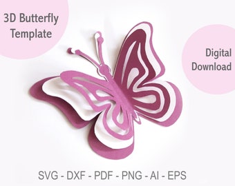 Motyl svg, 3d motyl svg, 3-warstwowy motyl svg, papierowe rzemiosło, motyl do druku, dekoracja motyla, rzemiosło wycinane z papieru, sylwetka cricut
