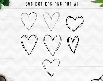 Pakiet svg serca, ręcznie rysowane serce svg, Serca svg, Miłość svg, Doodle serce svg, Cricut Silhouette pliki do cięcia - SVG, Dxf, Png, PDF, Ai, EPS
