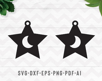 Star Moon Earrings svg, Jewelry svg, Star Earrings svg, locket svg,Leather earring, Earrings vector,Cricut Silhouette-svg,dxf,ai,eps,png,pdf