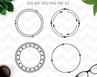 Circle Monogram frame SVG, Circular monogram, Circle frames, Scalloped monogram svg, Cricut Silhouette - SVG, Dxf, Png,  pdf, ai, eps