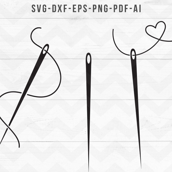 Sewing needle svg, Sewing needle and thread cut file, Sewing Needle with Heart SVG, Silhouette sewing needle, dxf png eps