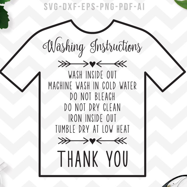 Tshirt washing instructions svg, Care card svg, washing instructions dxf, Shirt care, Cricut Silhouette -svg,dxf,png,pdf, ai, eps - digital
